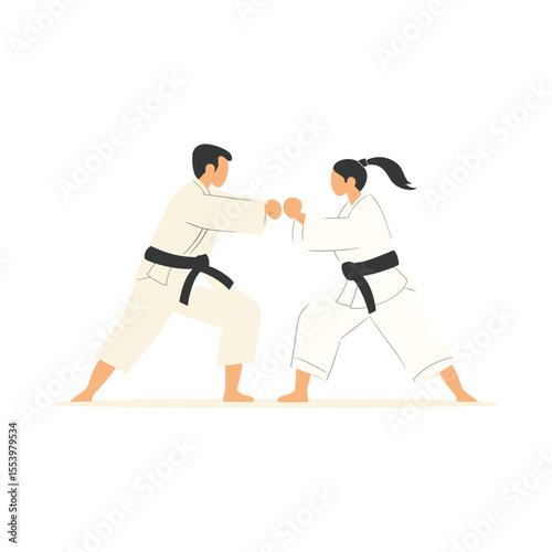 Simple flat vector illustration of karate practice