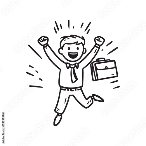 Happy businessman jumping for joy, success doodle