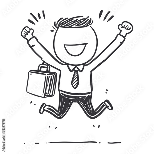 Happy businessman jumping in celebration, success doodle