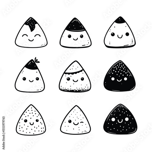 Set of cute onigiri characters, kawaii doodle collection