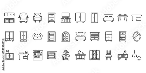 Furniture home icon set simple with line style, vector illustration