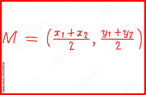 midpoint of two points mathematical formula. analytical geometry, point coordinates and distance