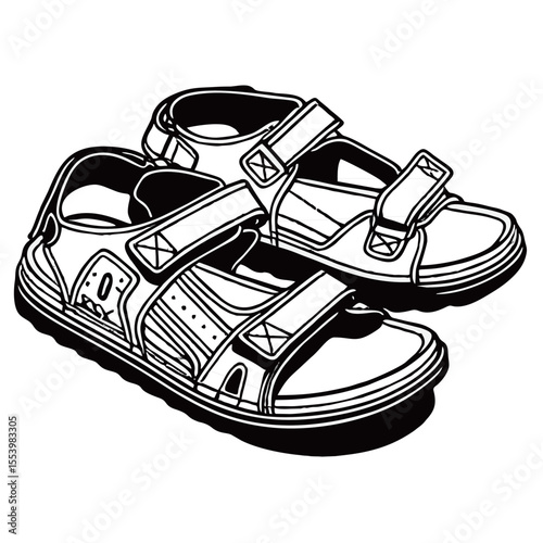 Silhouette image of sandals on white background