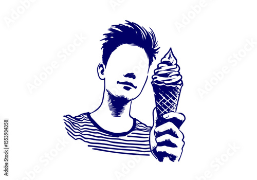 Eating Ice Cream simple hand drawn vector illustration
