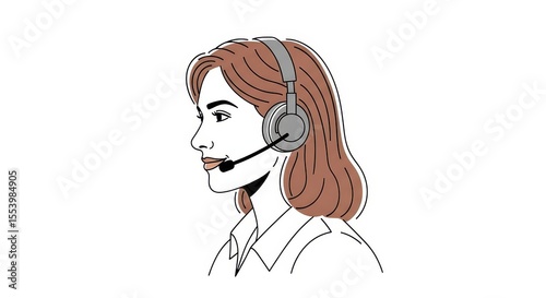 Illustration of Female Customer Service Representative Wearing Headset in Profile View
