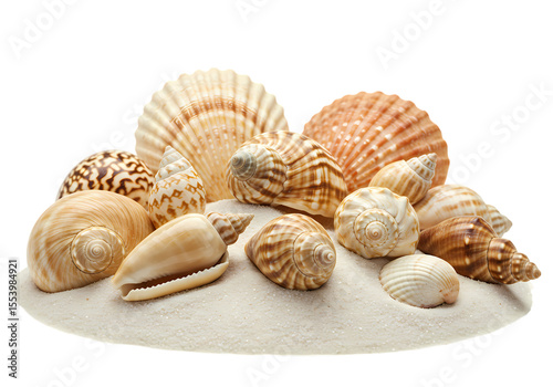 Seashell Collection A Tapestry of Coastal Treasures on Pristine Sand isolated on transparent background