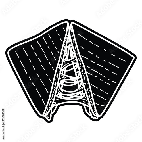 Grilled Cheese Sandwich Vector, Black silhouette Line Art Illustration.