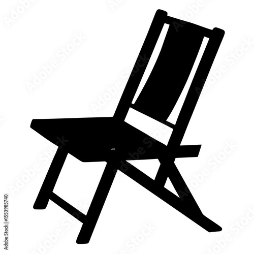 Black silhouette of a folding beach chair against a white background