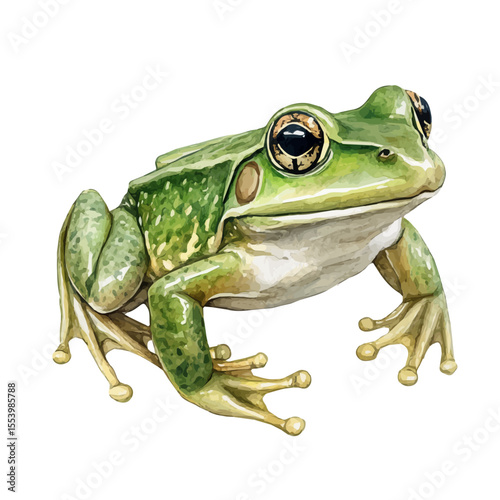 Bullfrog Close Up, watercolor drawing vector, isolated on a white background.