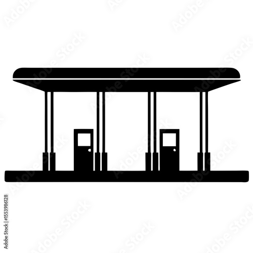 Fuel Station Silhouette Simple Black and White Gas Station Icon Illustration