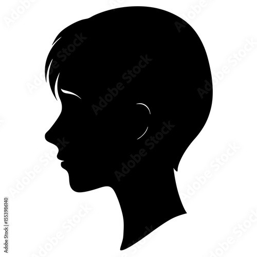 Silhouette of a person s head in profile with short hair