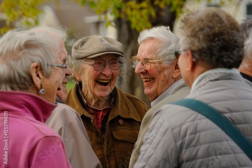 Group of seniors laughing in the park. Selective focus. People.