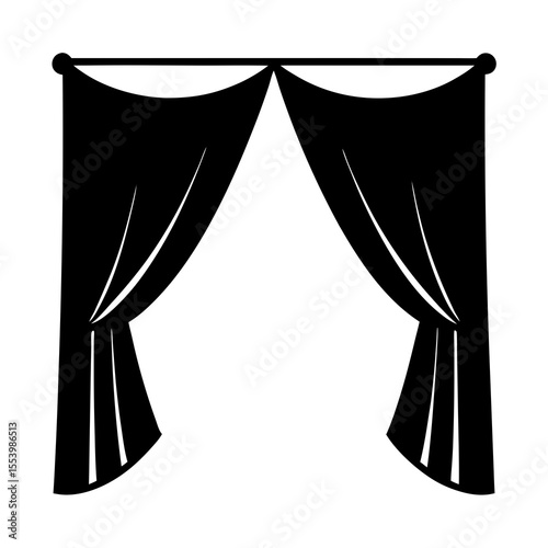 Elegant Black Curtains Silhouette with Decorative Rod for Stage or Window