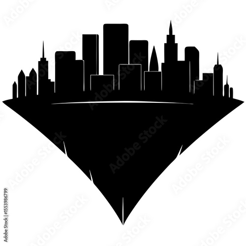 Cityscape Silhouette with Diamond Shape Below