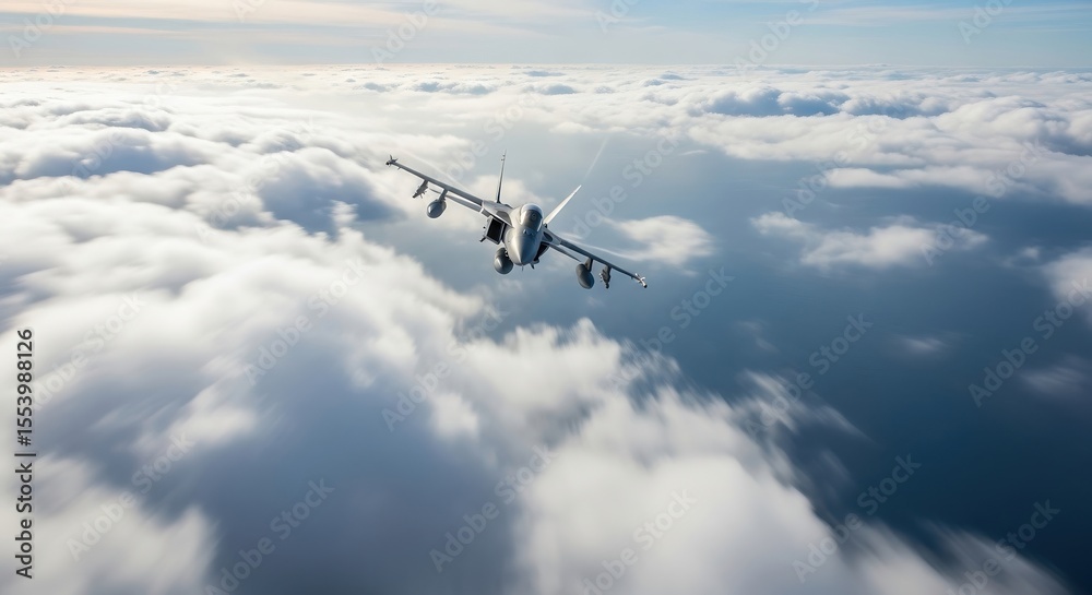 Obraz premium Commercial Jet Airplane Flying Above Clouds in Bright Sky