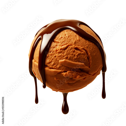Caramel Ice Cream Scoop with Glossy Chocolate Drizzle