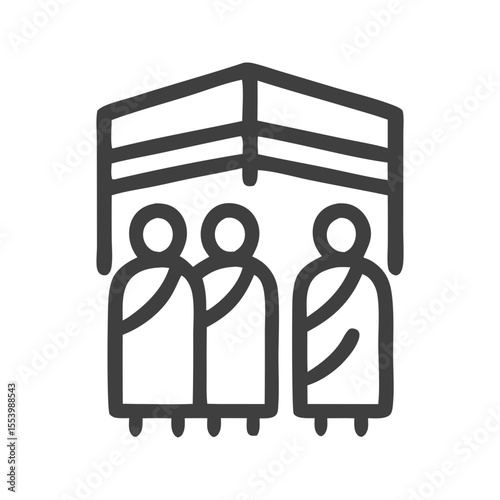 A clean and respectful single icon vector showing worship at the Kaaba. Best for Hajj materials, Islamic websites, pilgrimage brochures, or cultural education designs. 