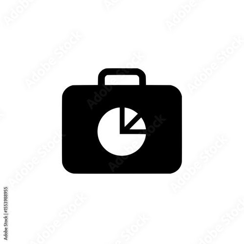 Solid briefcase with pie chart section inside icon representing financial summary or analytics report