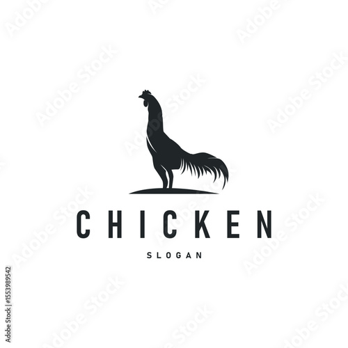 Chicken logo design with a minimalist black silhouette concept as a symbol of the livestock farming concept, a symbol of a product or business brand illustration template