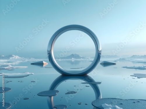 Symbolic Ring in an Icy, Reflective Landscape