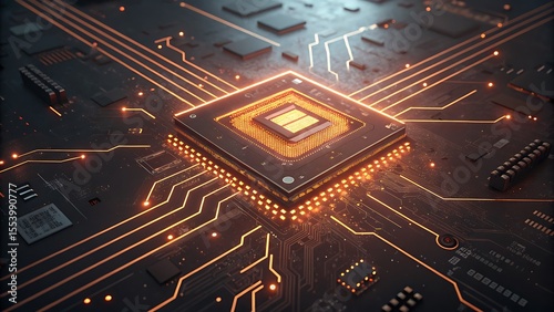 Central Processing Unit Glowing CPU Microchip Circuit Board Technology