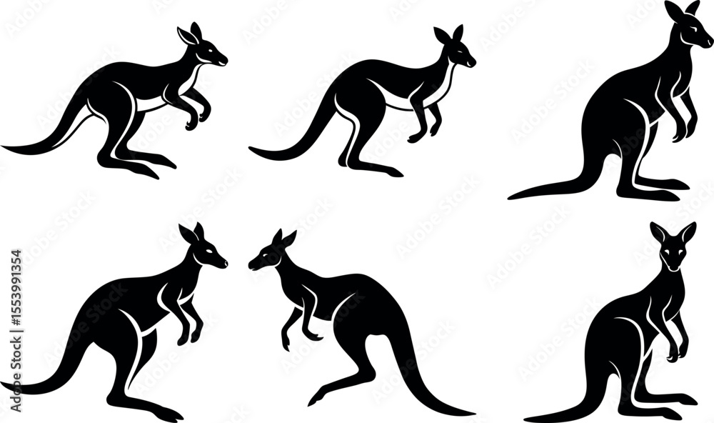 Fototapeta premium Kangaroo Silhouette Collection High Quality Scalable Illustration Set for Wildlife Branding and Educational Projects