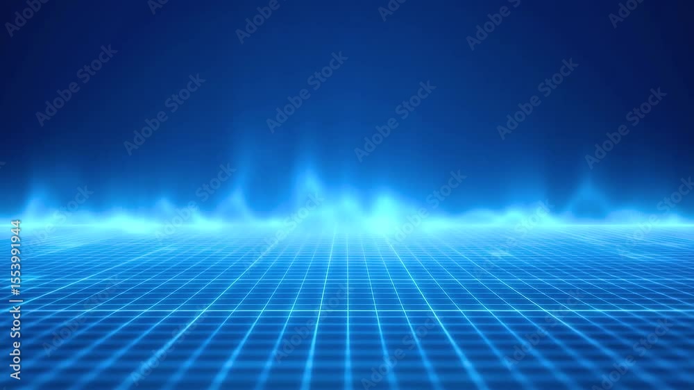 Electric blue grid pulse heartbeat digital wave glowing dark background with futuristic technology energy flow and glowing horizon vibe