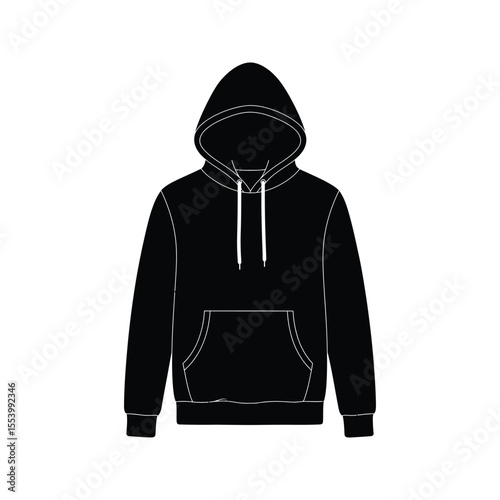 Black Hoodie Template Front View Simple Design Vector Illustration Clothing Mockup