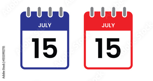 15 July - Calendar icon and template, World Youth Skills Day, white background