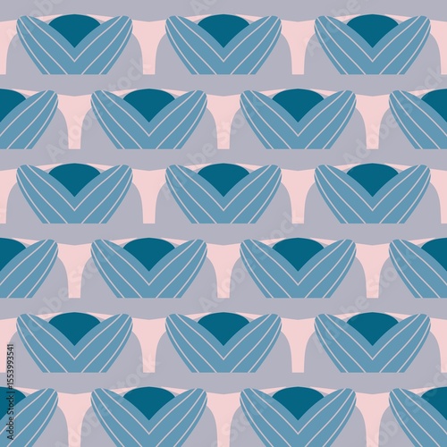 Abstract seamless patterns set featuring geometric, heart, star, and flower designs for fabric, wallpaper, or retro decoration, with options in pink, vintage, and colorful textures