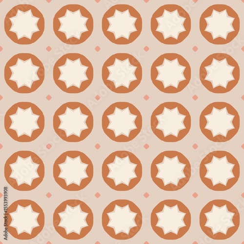 Seamless star pattern in orange circle shape for fabric and wrapping paper design.