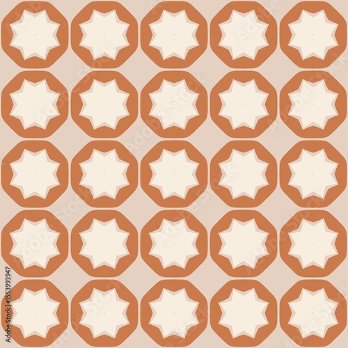 Seamless star pattern in orange hexagon shape for fabric and wrapping paper design.