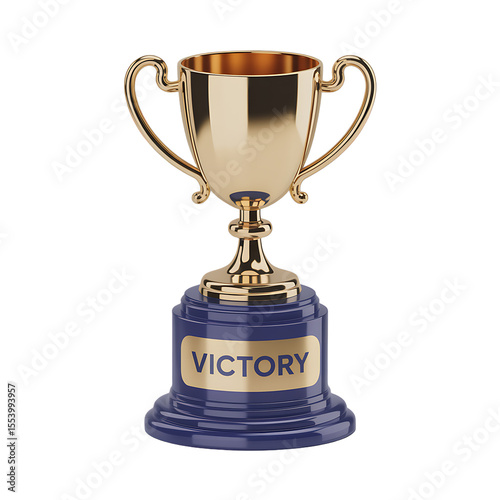 Gold Trophy Cup with Victory Inscription on Blue Base