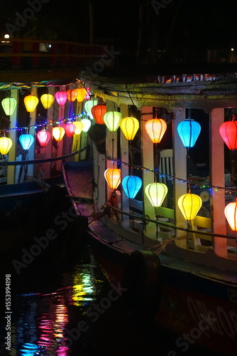 Lanterns on boat at night