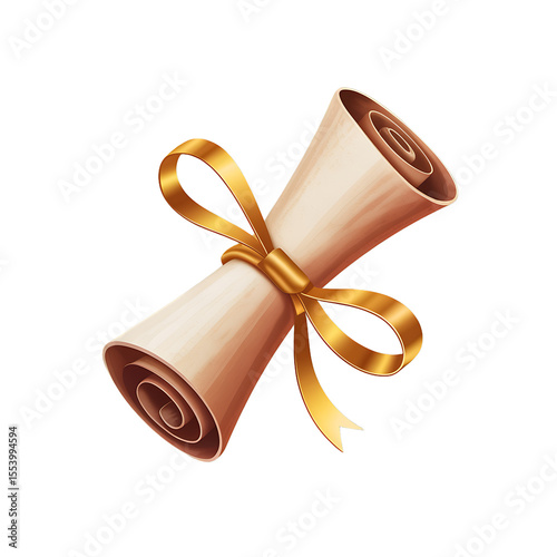 Rolled Diploma Scroll with Golden Ribbon and Bow Illustration