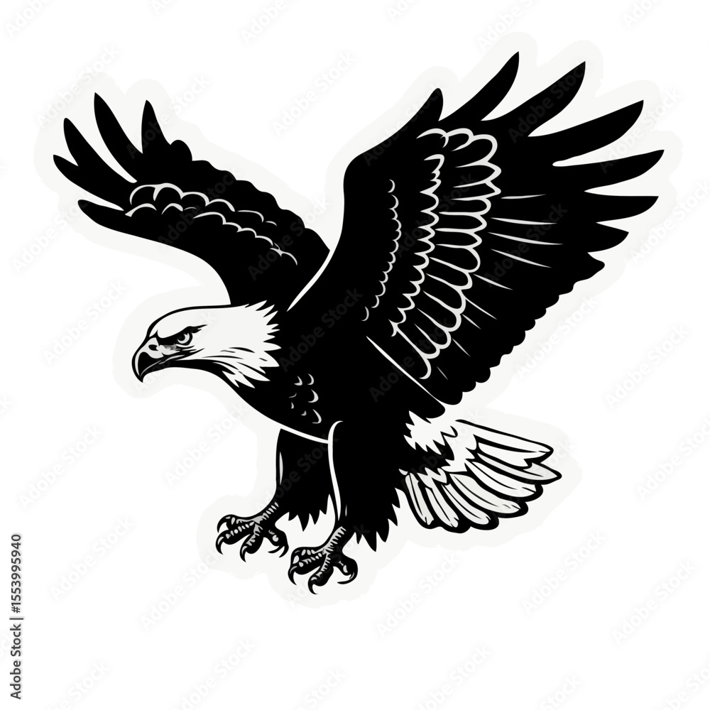 Obraz premium Black eagle flying with outstretched wings in a bold style