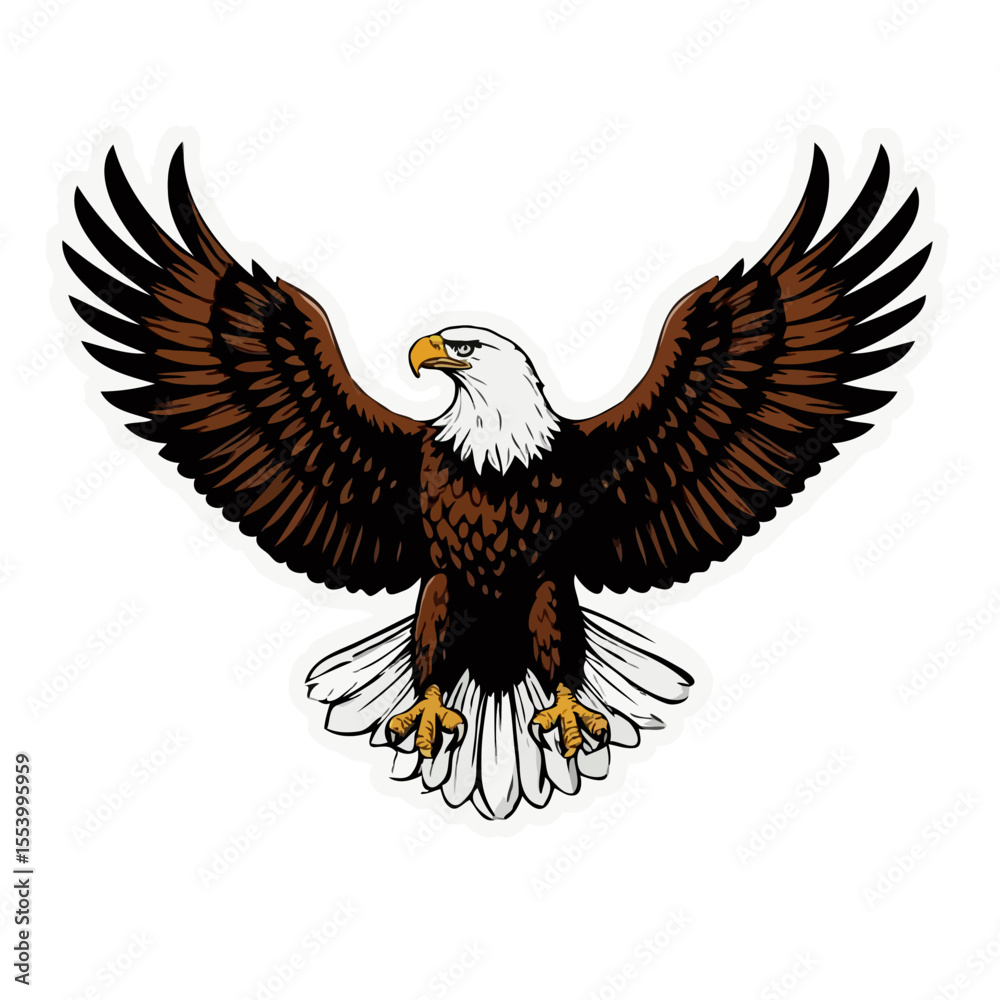 Fototapeta premium Bald eagle with spread wings in colorful and stylized design 