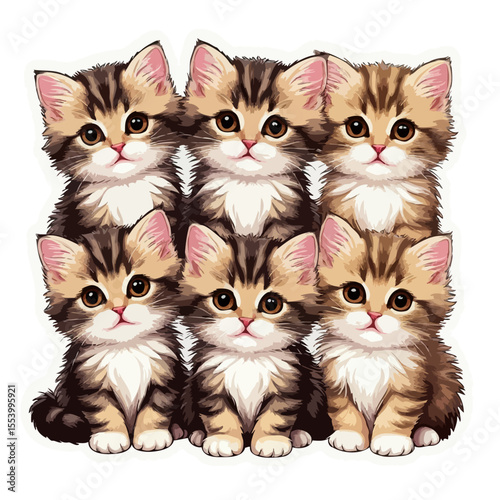 Six adorable kittens sitting together in a playful arrangement  