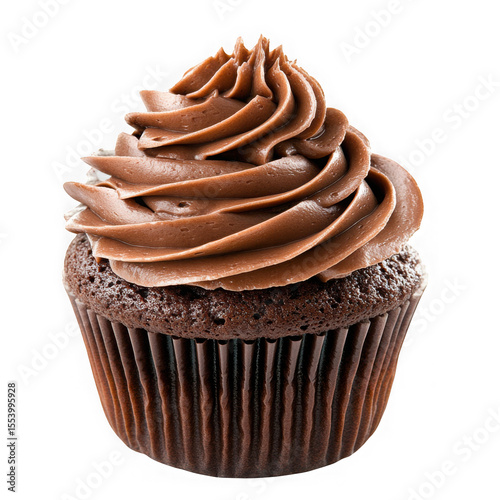 Delicious chocolate cupcake with rich frosting isolated on transparent background