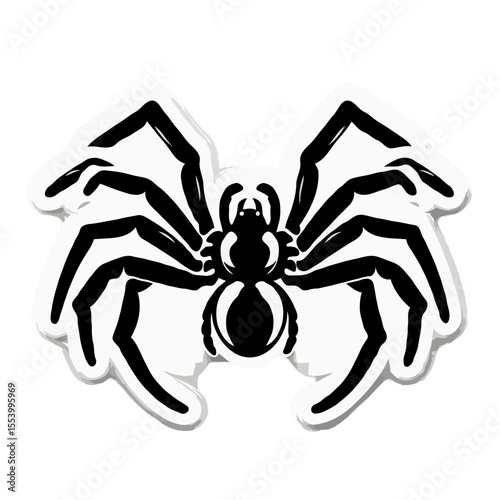 Black spider illustration with detailed anatomy on white background  