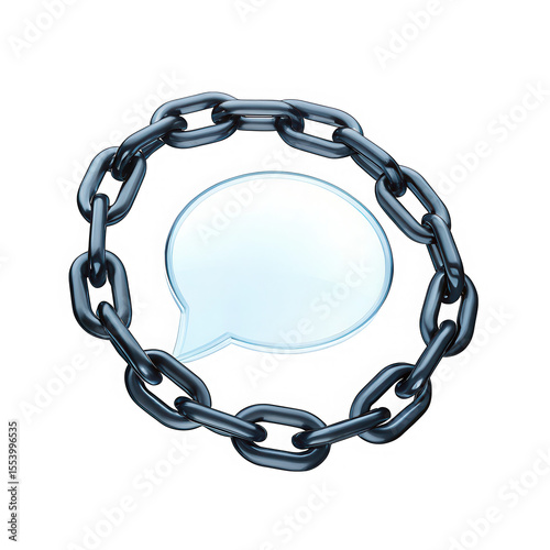 Circular chain surrounding a blank speech bubble isolated on transparent background
