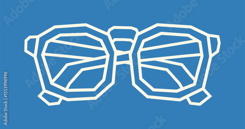 Simple White Outline Glasses Icon Sticker with Cutout Style