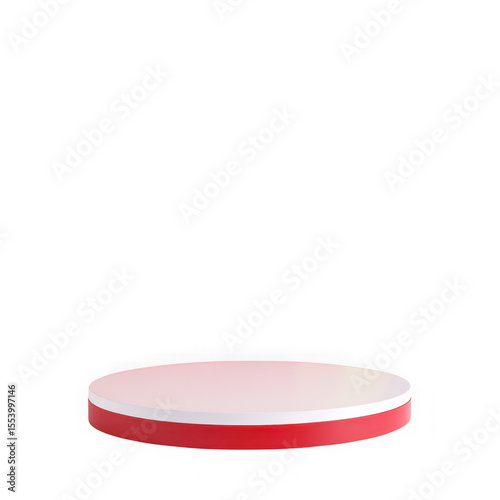 Red and white circular podium for product display isolated on transparent background