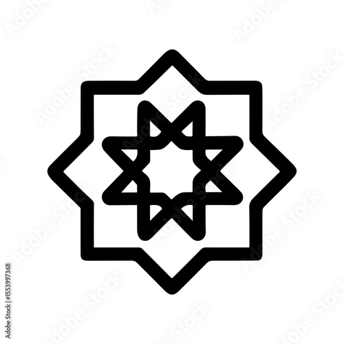 Minimalist Outline Ornament Islamic Geometric Star Shape Decoration Icon