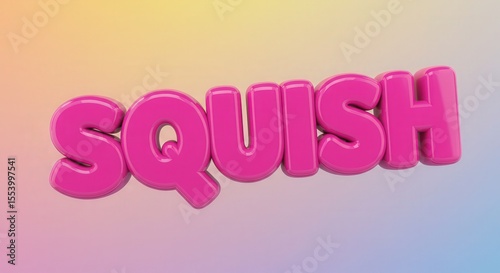 Bright pink 3D text reading 'SQUISH' on colorful background  
