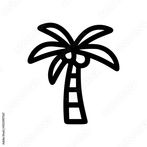 Simple Outline Handdrawn Palm Tree Icon with Coconut Fruit Silhouette