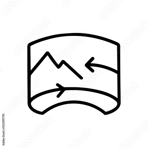 Outline Artistic Folded Sheet Mountain Illustration With Arrow Circulation Icon