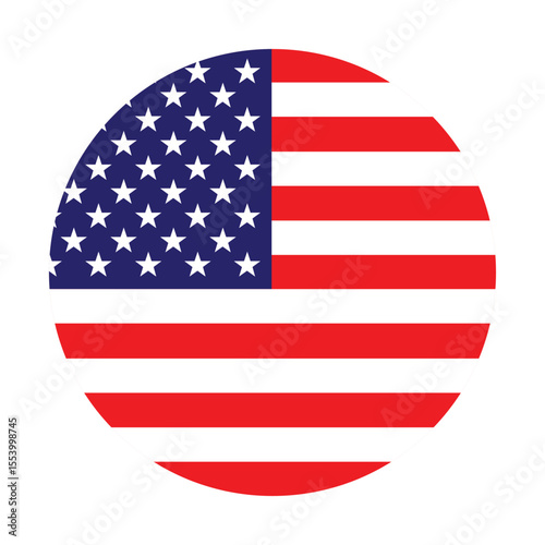 American flag. US round flag. Flag icon. Standard color. Round flag. Computer digital vector illustration.