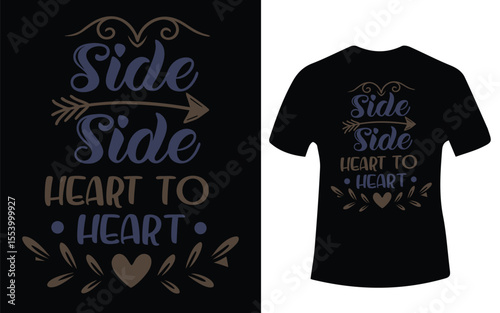 Side by Side Heart to Heart T Shirt Design Illustration on Black