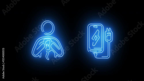 Neon chest x-ray scan and digital health diagnostic display icon